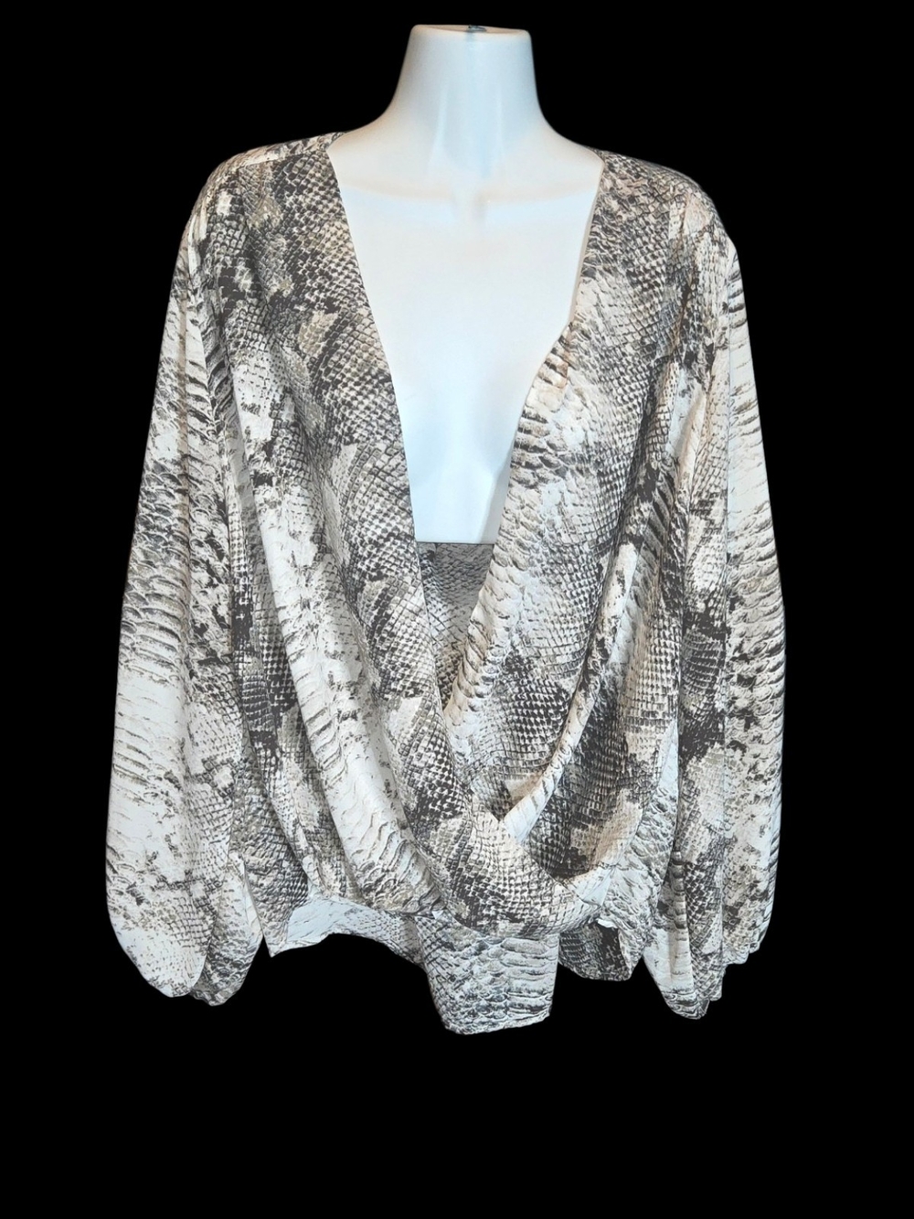 Catherine Malandrino Drape Front Snake-Print Blouse - White & Gray